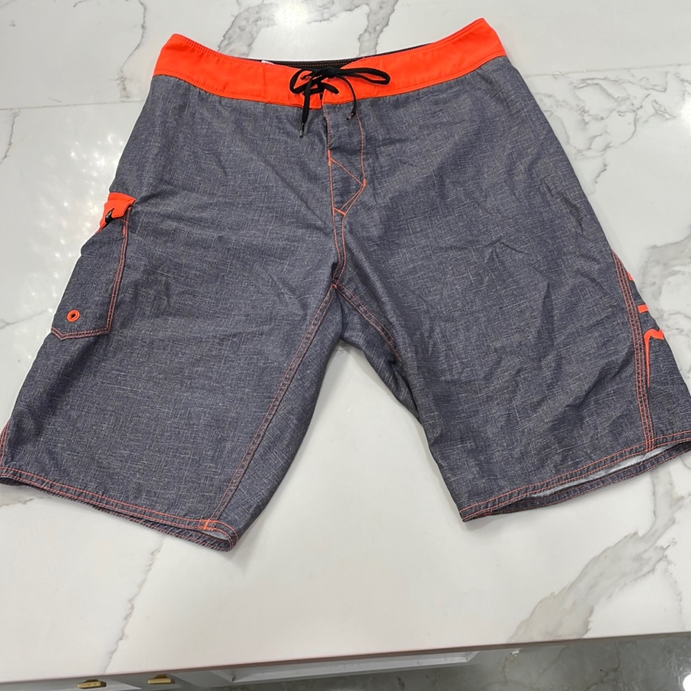 Fox Swim Shorts. Gray Orange Size 30.
